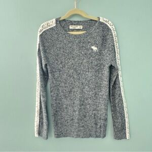 Abercrombie Kids Gray Sweater with White Lace Trim 9/10